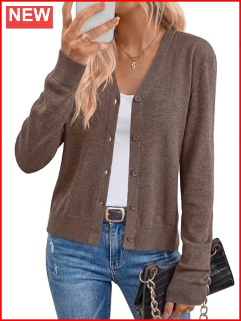 Wool Blend V-Neck Button Cardigan Long Sleeve Business Casual Sweater